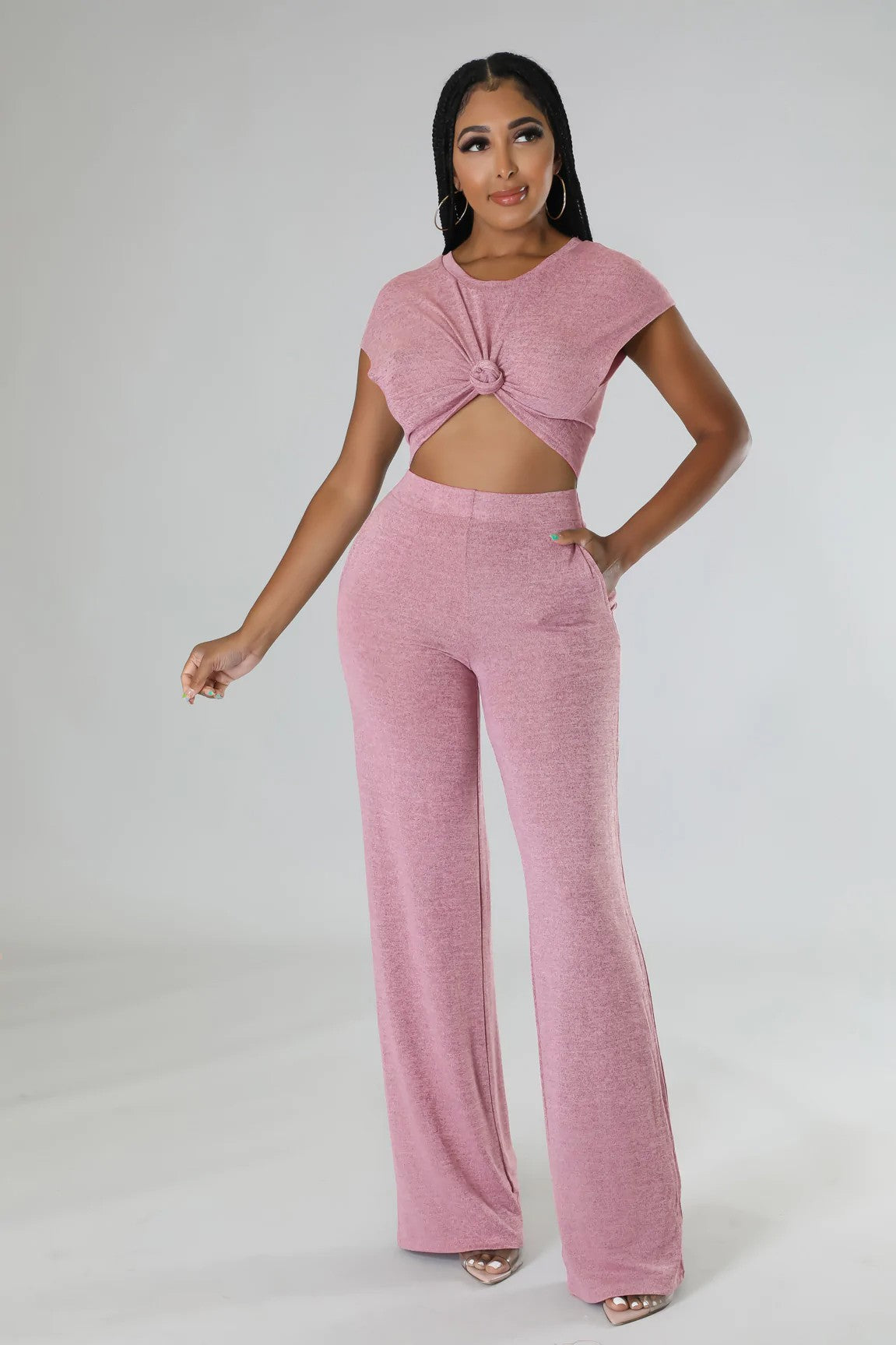 BELLA 2 PIECE CROP TOP & WIDE LEG SET - LIGHT PINK