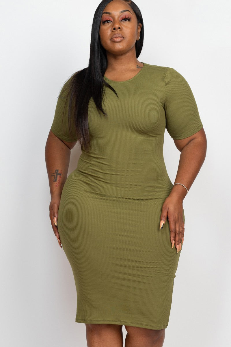 Jaded Storm Leah Ribbed Bodycon Midi Dress Pus Olive 2x