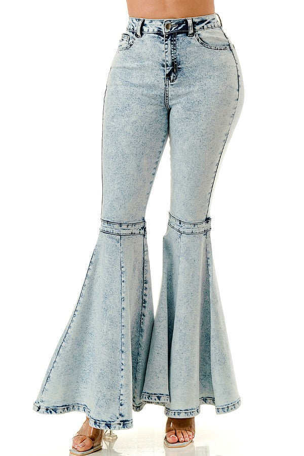 Retro Acid Wash Bell Bottom Bottoms