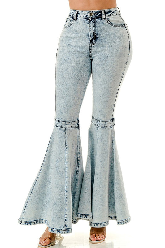 Retro Acid Wash Bell Bottom Bottoms