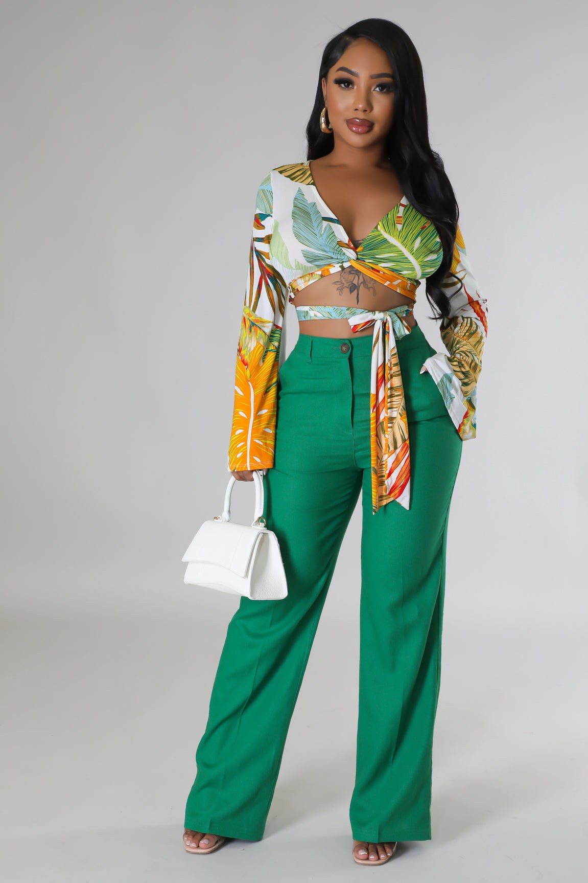 RAINEY LINEN WIDE LEG PANTS - GREEN