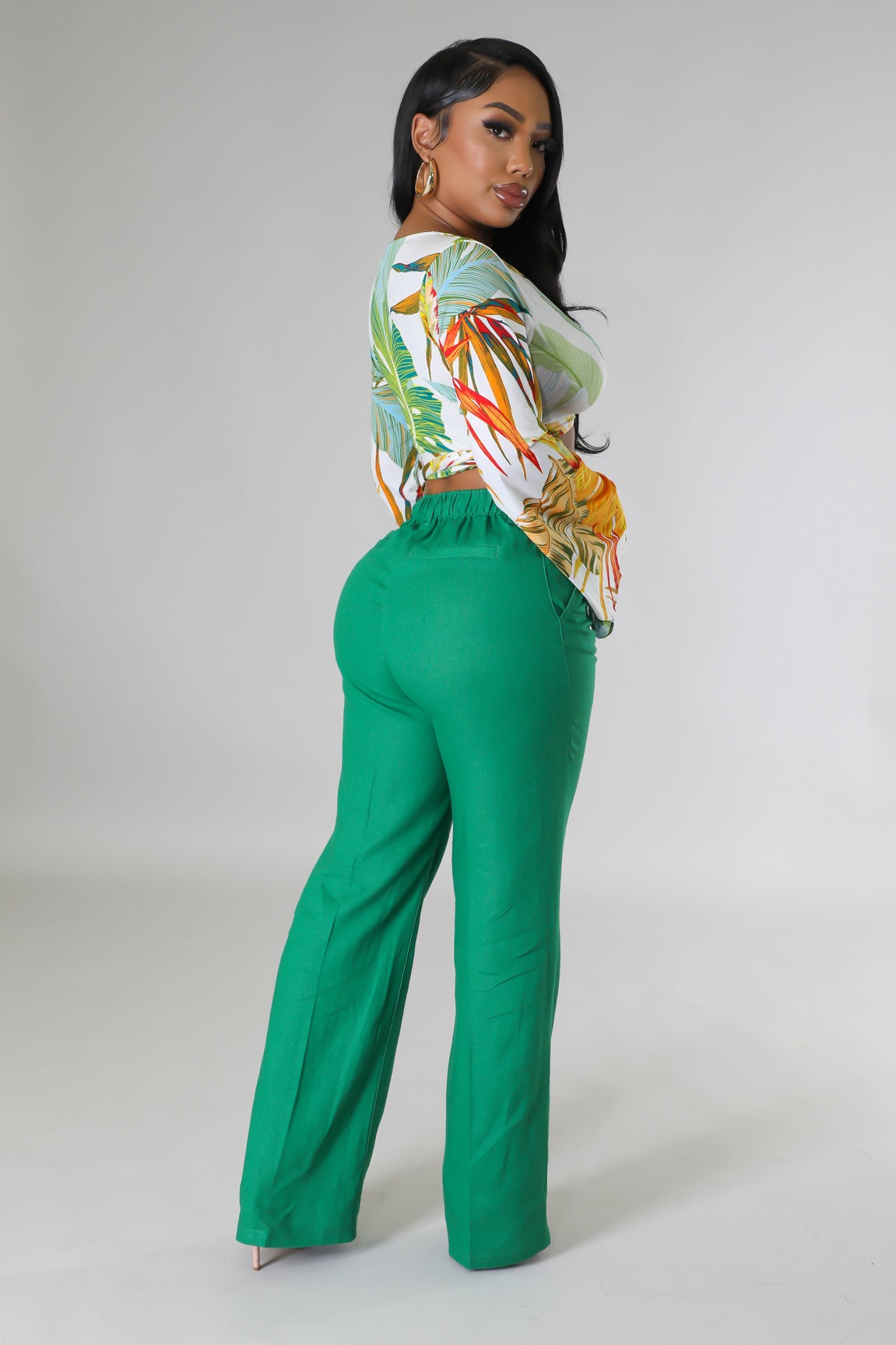 RAINEY LINEN WIDE LEG PANTS - GREEN