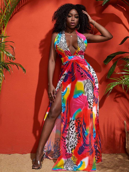 PANTHERA TIE DYE PRINT SPLIT THIGH DRESS