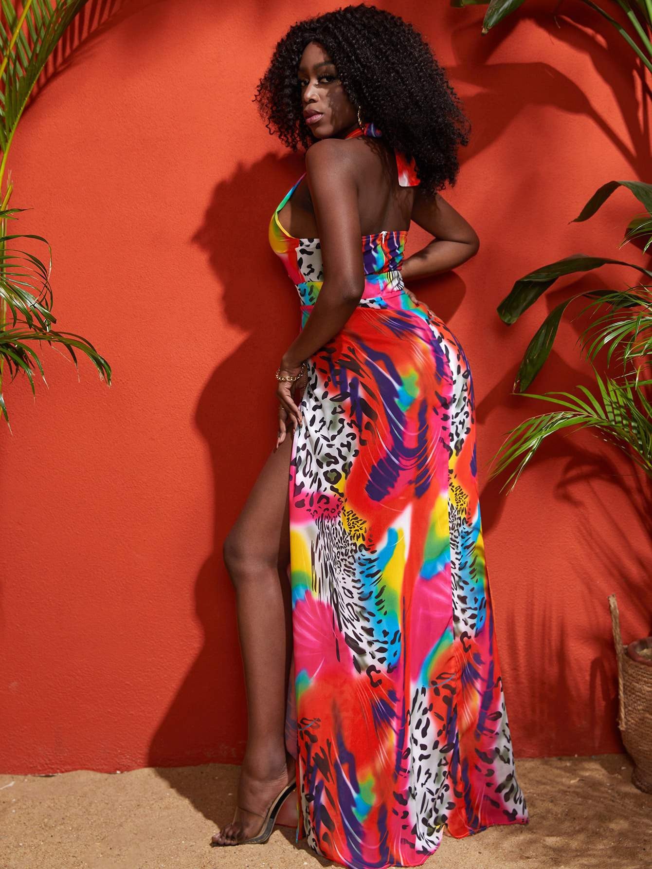 PANTHERA TIE DYE PRINT SPLIT THIGH DRESS